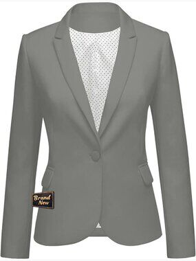 Notched Lapel Work Blazer Suit Jacket Button Front Pockets Back Slit